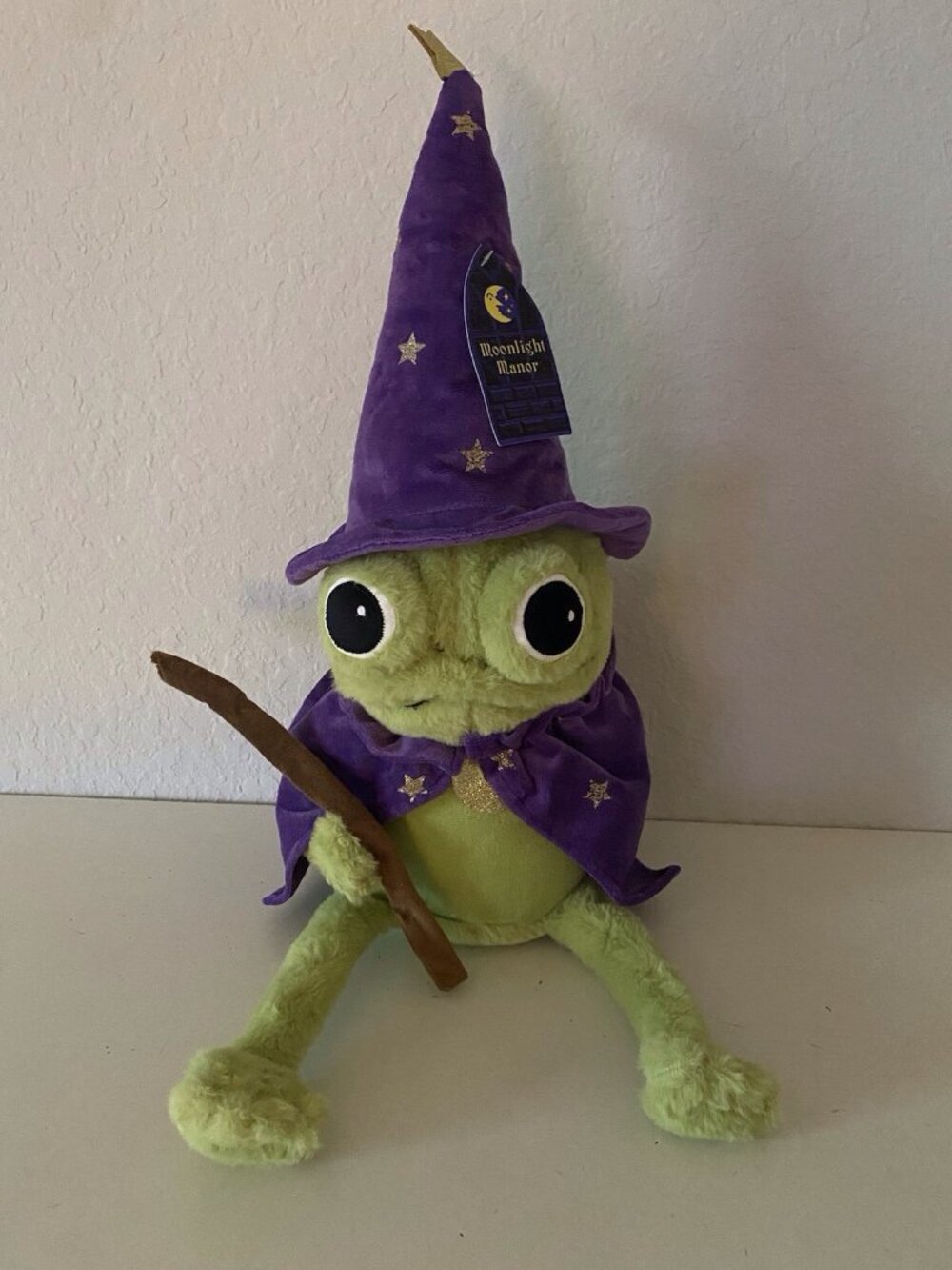 Moonlight Manor Frog Wizard With Hat & Wand Plush Green/Purple Halloween VIRAL